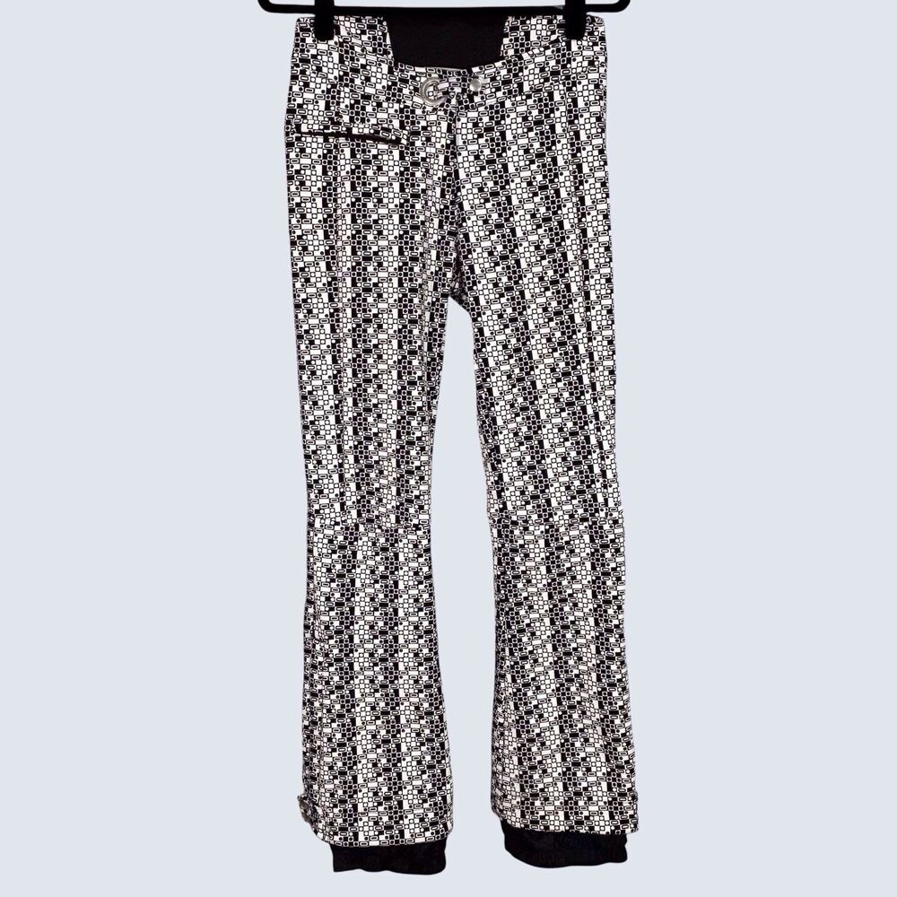 Obermeyer Softshell Ski Snow Pants Womens 4 Fleece Lined Bootcut Black & White